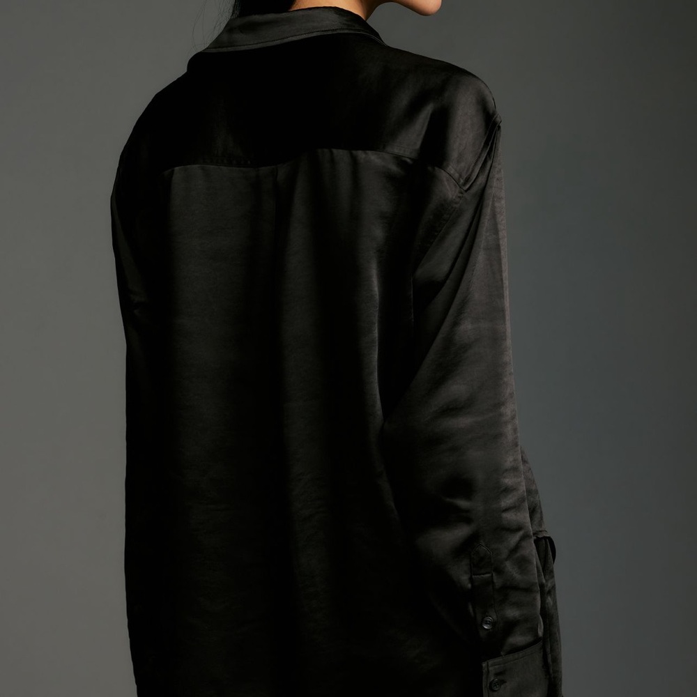 A Good American black satin button down shirt - Picture 7 of 8